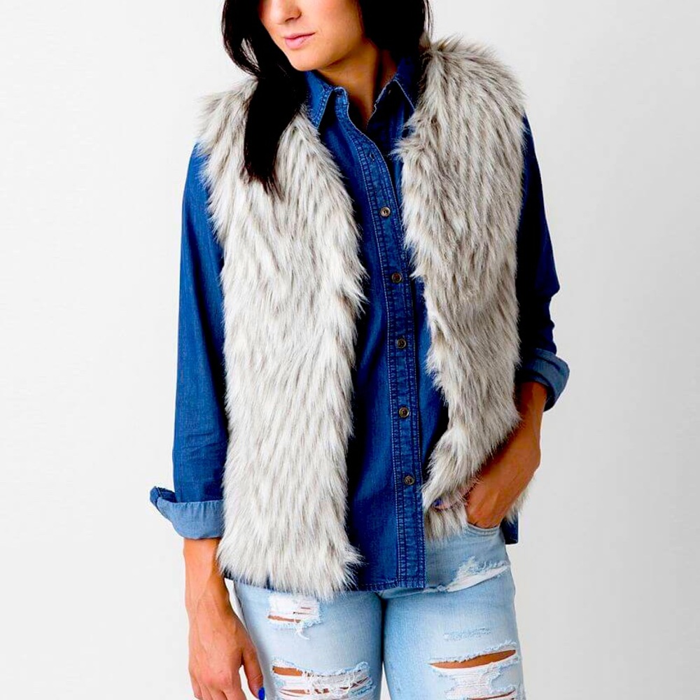 Daytrip Buckle Faux Fur Open Vest MINT Small